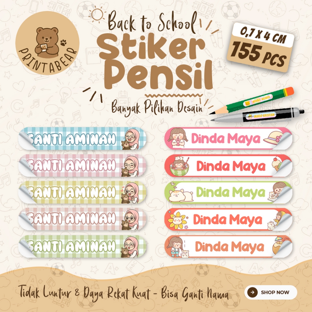 

[155 PCS] 05B - STICKER NAMA PENSIL ukuran 0,7x4 cm / Stiker Buku Tulis Anak Mata Pelajaran Sekolah