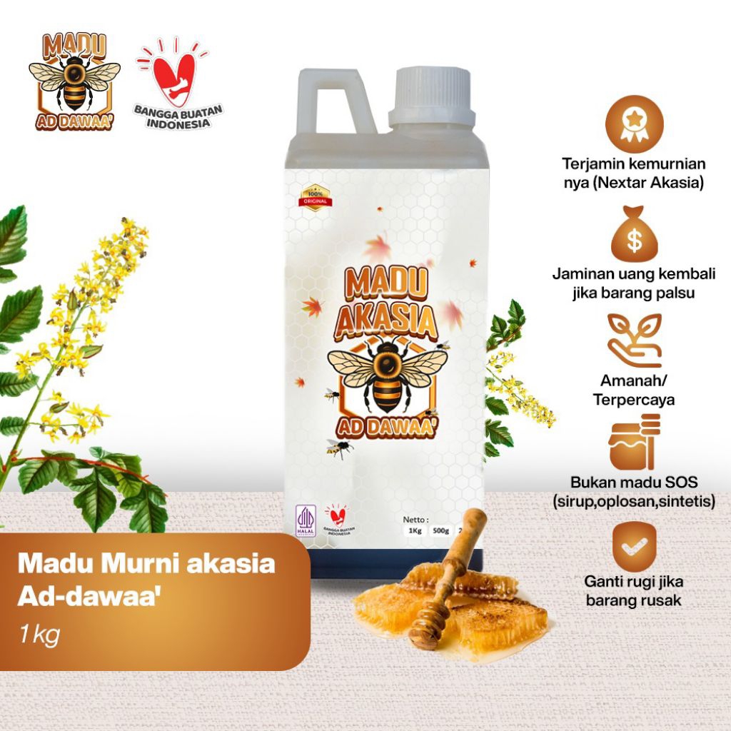 

Madu Murni 100 % 1 Kg Hutan Akasia Carva Riau Nextar Akasia | Madu Premium Grade A | Madu Asli Tanpa Olahan Pabrik | Madu Kesehatan
