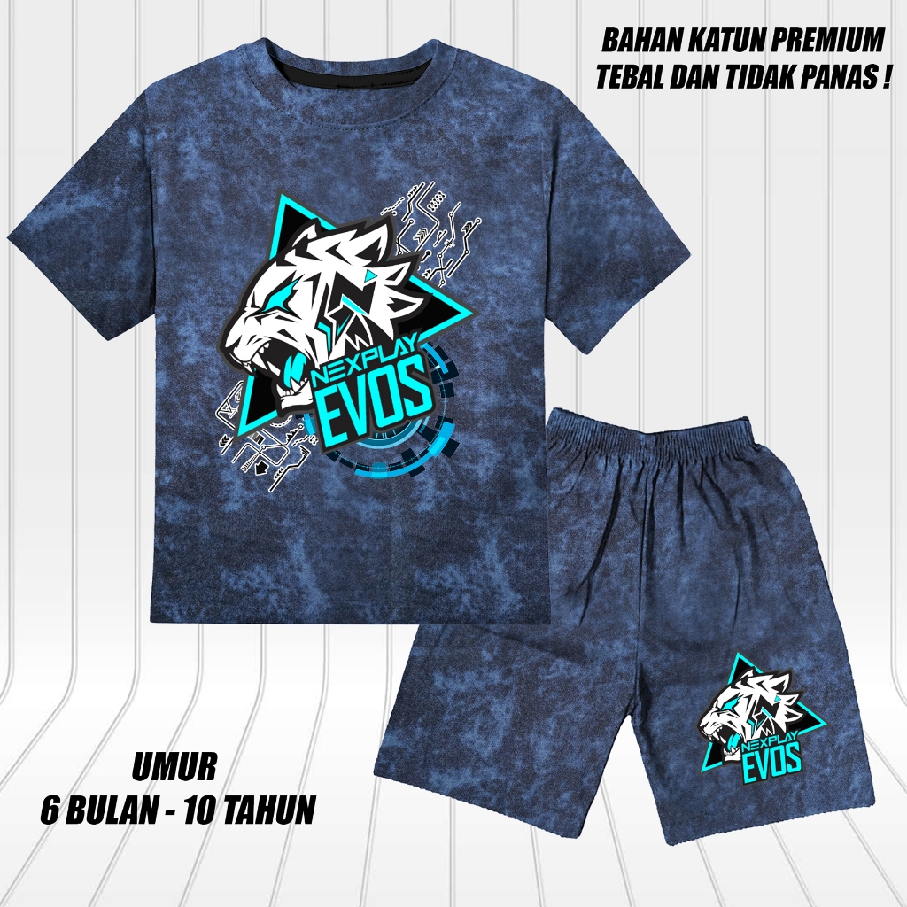 Setelan anak lengan pendek denim jeans laki laki perempuan 6 bulan-10 tahun evos 1