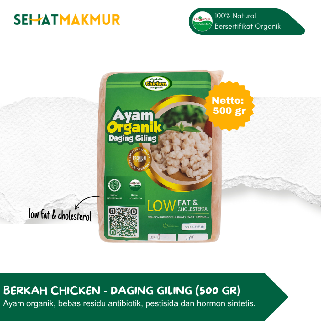 

Berkah Chicken Organik - Daging Giling (500 gr) (Ayam Organik Prebiotik, Bebas Antibiotik, Pestisida dan Hormon Sintetis)