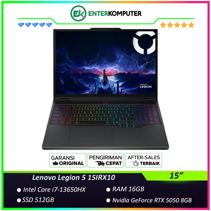Lenovo Legion 5 15IRX10-E9ID - Laptop Core i7-13650HX RAM 16GB SSD 512GB RTX 5050 8GB 15.3" WUXGA 16