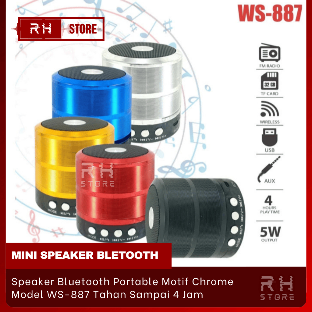 Speaker Bluetooth Music Box Motif Chorme Speaker Wireless WS887 Speaker Aktif Mini Untuk Laptop & HP