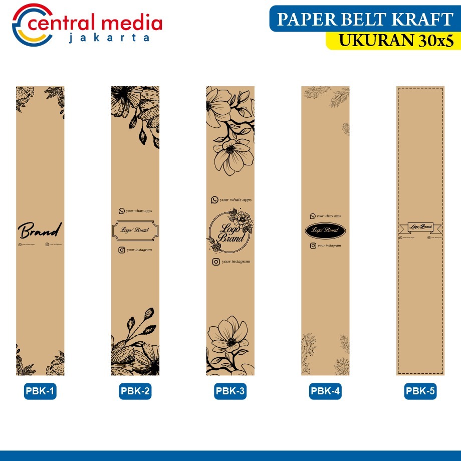 

50 Pcs Paper Belt Kraft Vertikal Custom Label Roll Produk Roll Hijab Label Box Sabuk Kertas Sleeve Bento