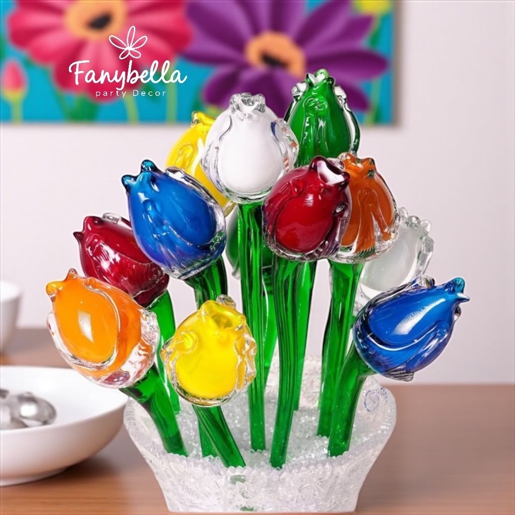 Bundling Bunga Kristal Tulip Kaca Mewah Import Dekorasi Rumah
