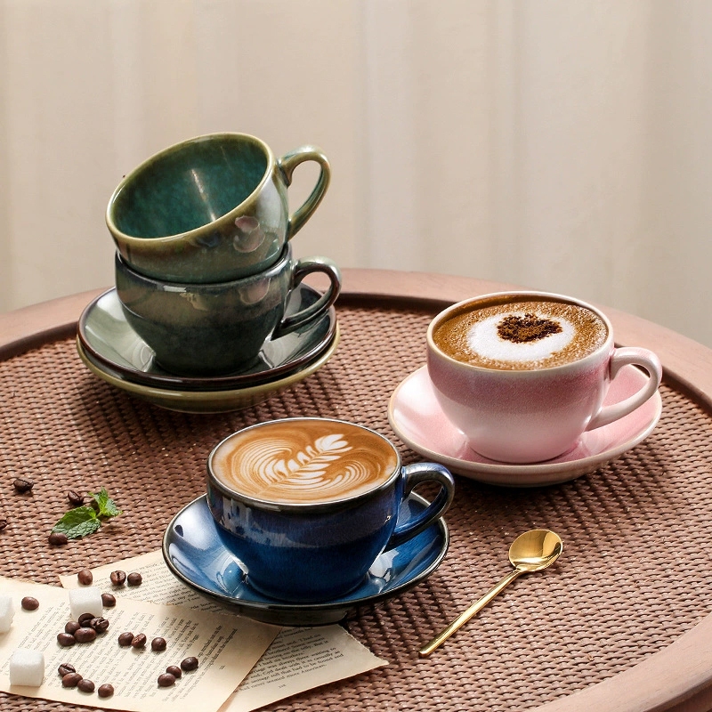 Set Cangkir Kopi Keramik + Coaster Cangkir Keramik Kopi Latte Motif Ceramic Coffee Cup Cafe Mugs 300