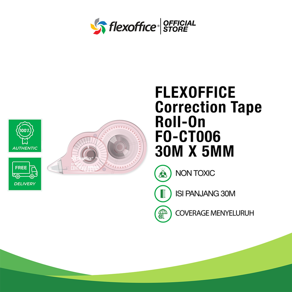 

FLEXOFFICE CORRECTION TAPE ROLL-ON FO-CT006 30M X 5MM tip ex bersih isi panjang mudah dipakai