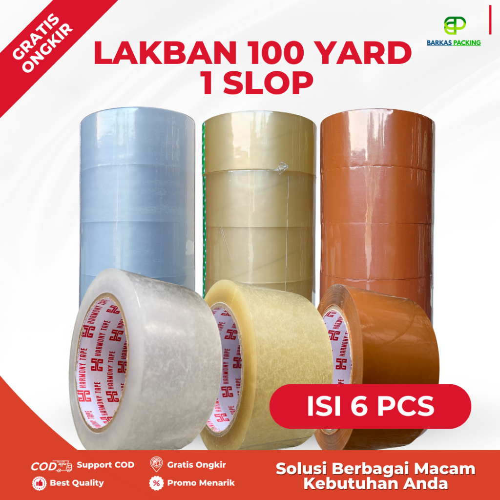

6 Pcs (1 Slop) Isolasi Lakban 100 Yard Coklat Bening - Lakban Kuat Berkualitas 1 Roll 6 Pcs