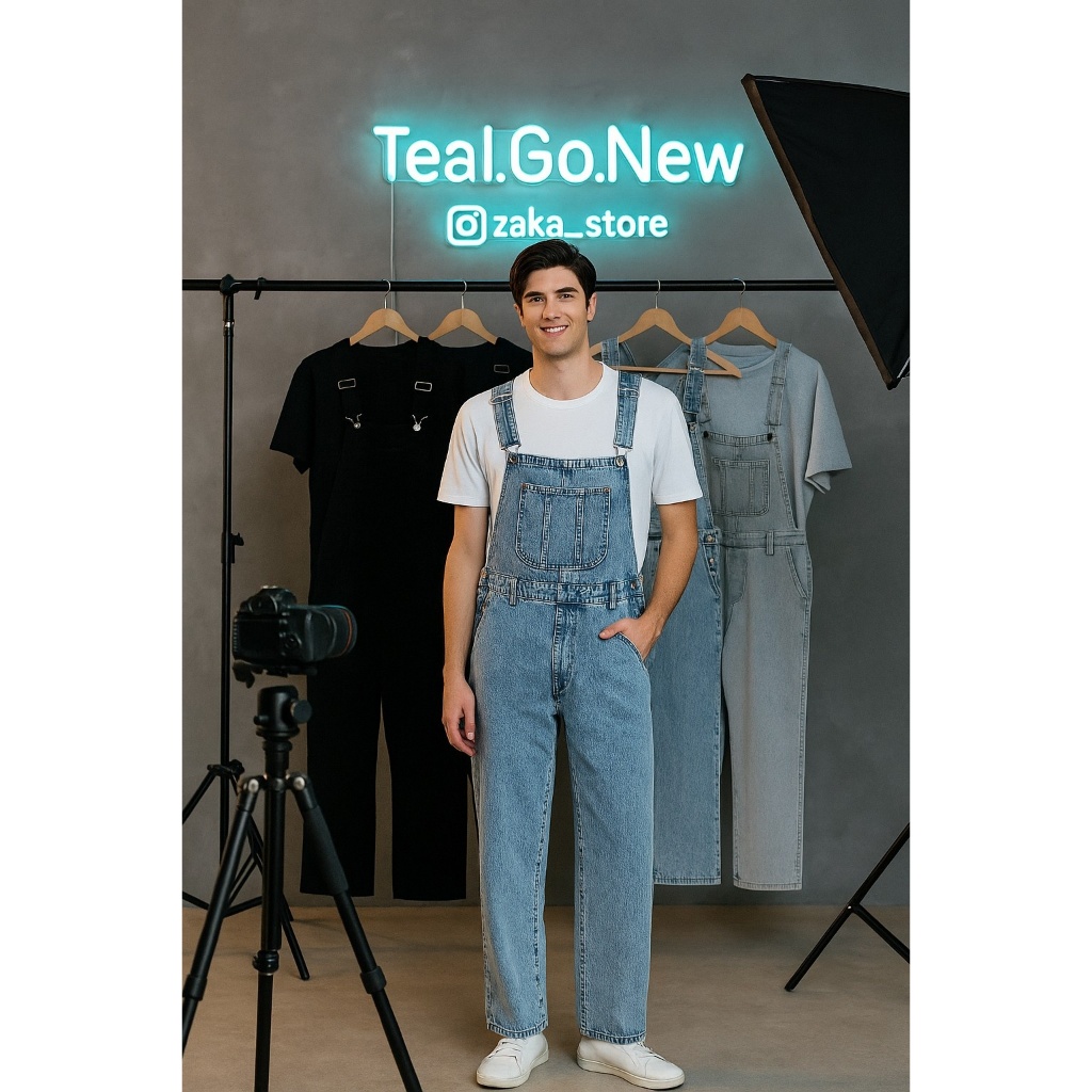 COD Jumpsuit Overall Jeans Wearpack Pria Dewasa Casual snow Blue Premium
