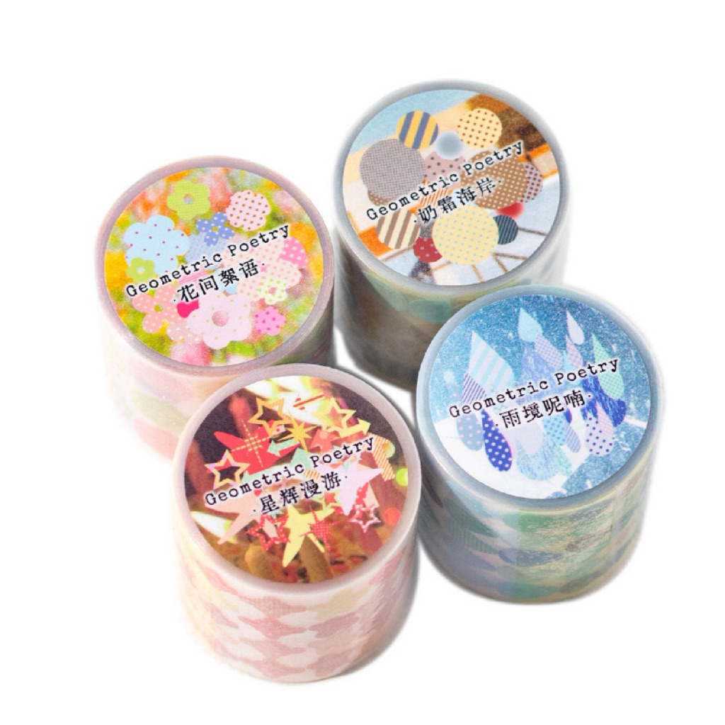 

(6C) washi tape selotip transparan kiss cut small glitter teardrop bulat geometric poetry