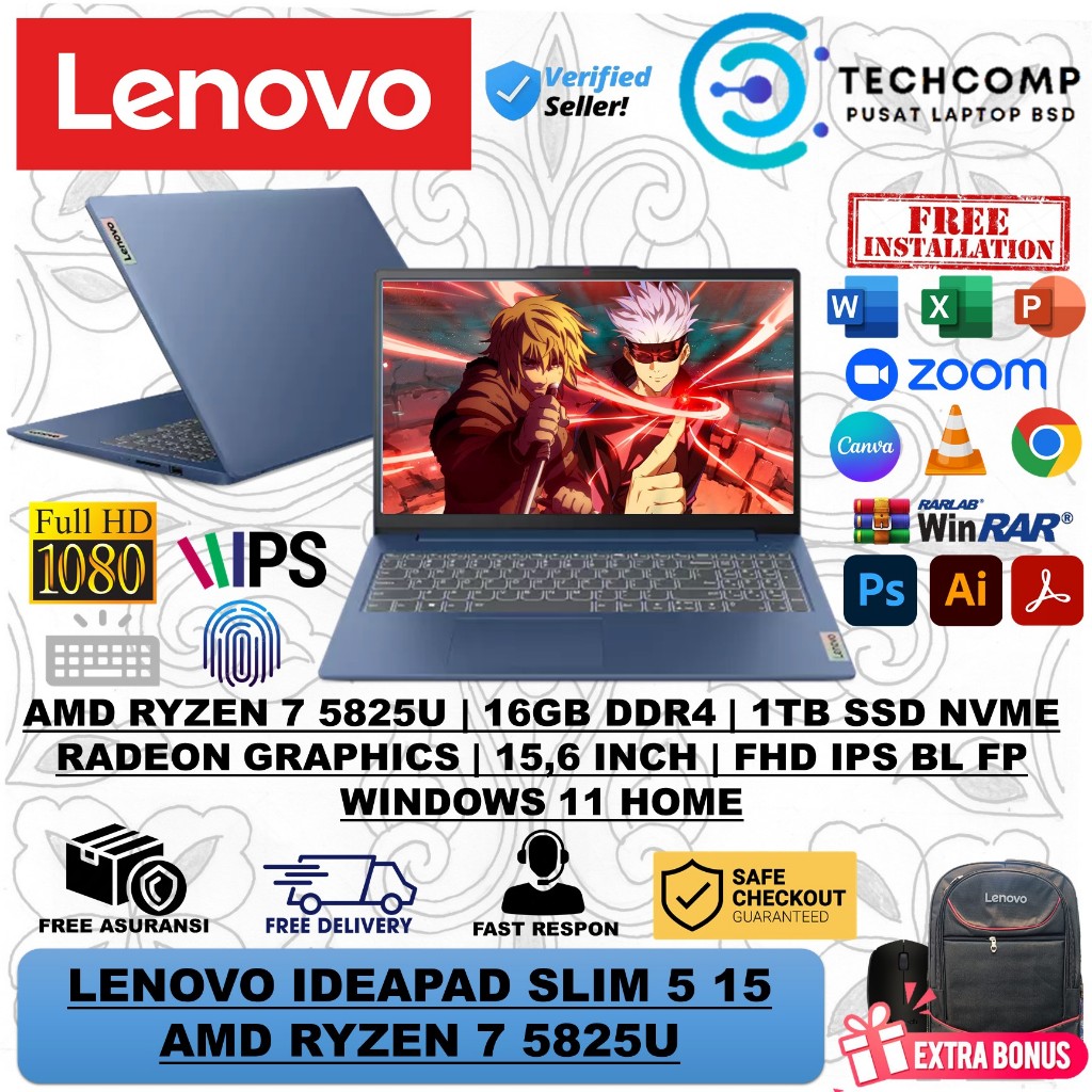 Laptop LENOVO IDEAPAD SLIM 5 AMD RYZEN 7 5825U 16GB 1TB SSD 15.6INC FHD IPS BL FP Win11Home Original