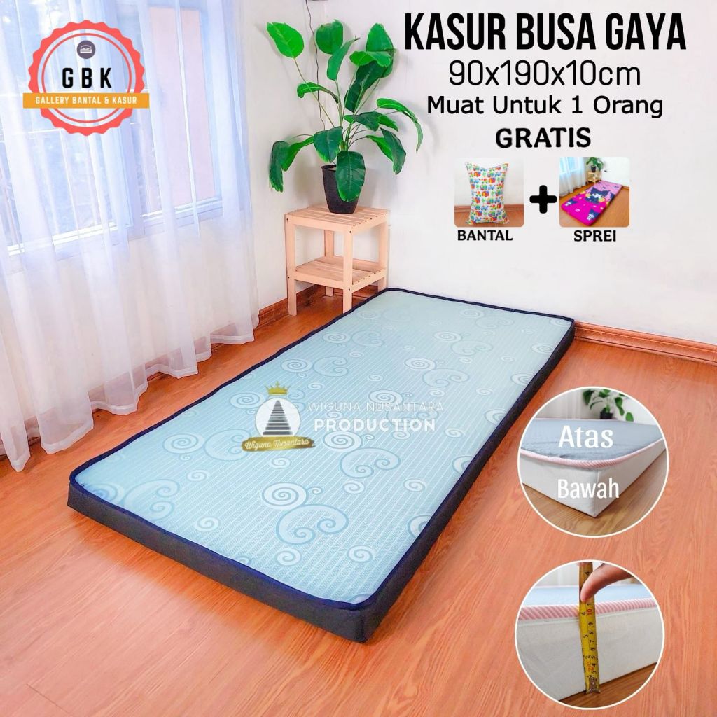 GBK Kasur Busa Gaya 90 x 190 x 10 cm Gratis Sprei dan Bantal Muat Untuk 1 Orang Kasur Busa Tebal Bah