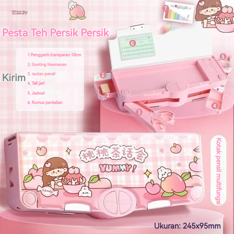 

Kotak pensil multifungsi untuk anak laki-laki dan perempuan Kotak pensil otomatis Kotak pensil kata sandi dua lapis berkapasitas besar yang lucu