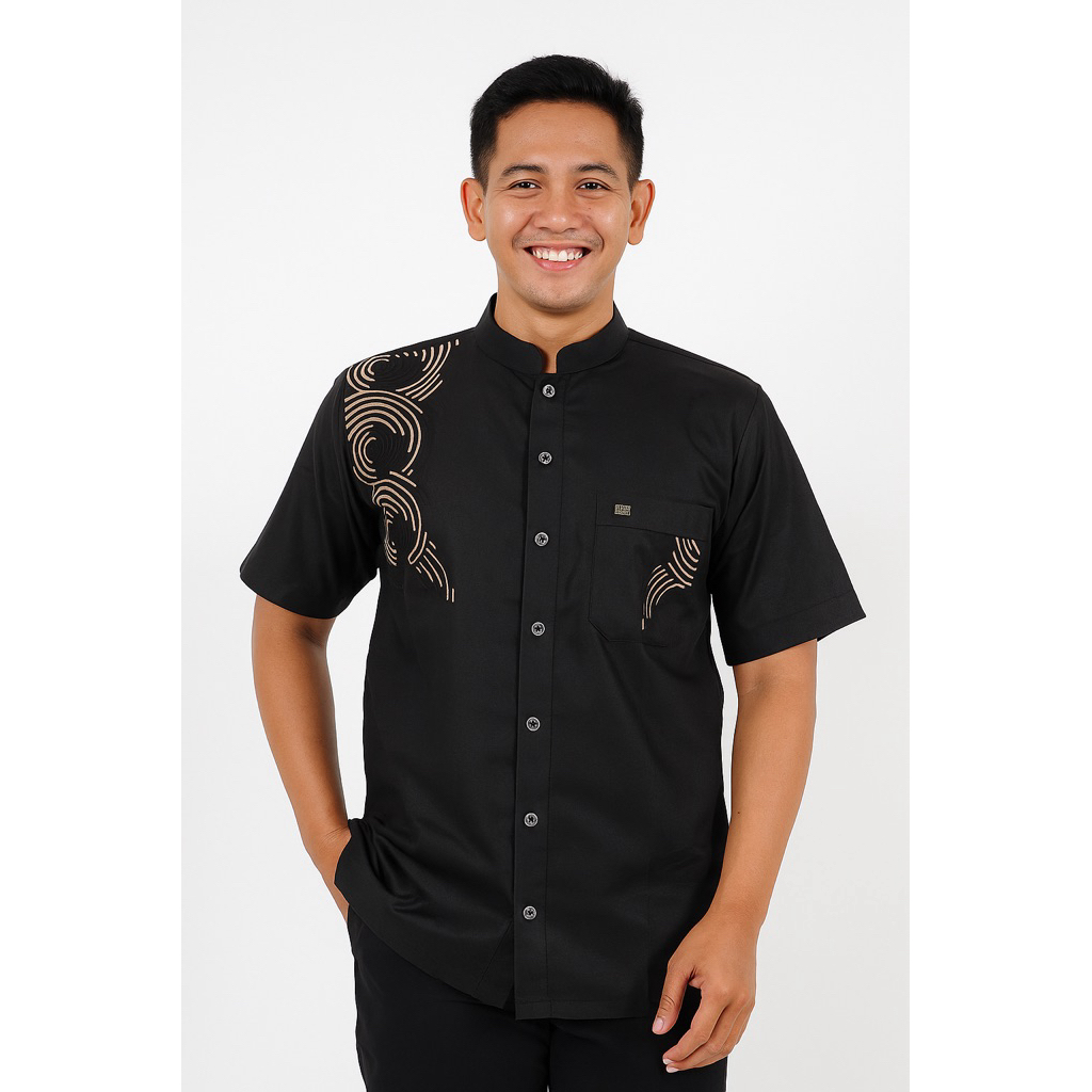 Baju taqwa modern pria Koko Al wafa embroidery lengan pendek warna