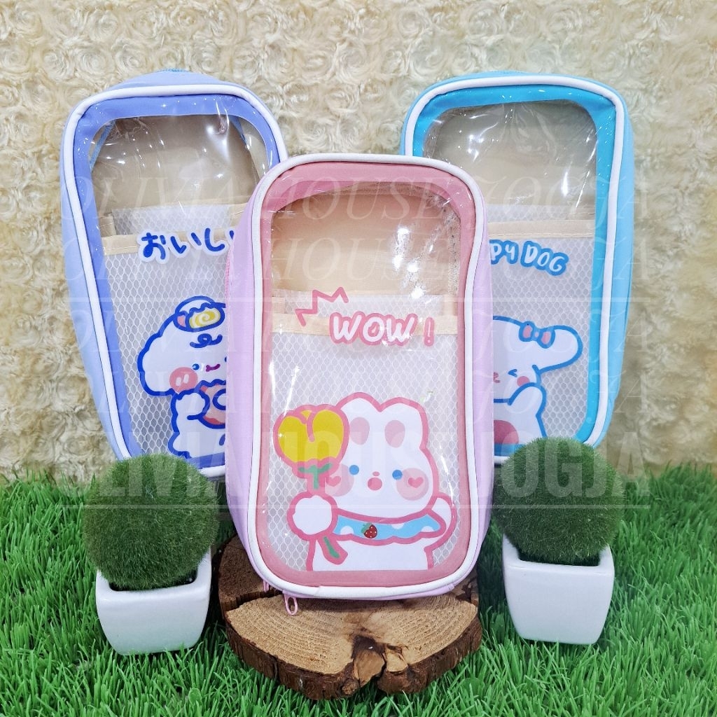

Pencil Case Puppy Rabbit 3 Sekat Tempat Pensil Kelinci Doggy Transparan Kotak Pensil Bunny Dog