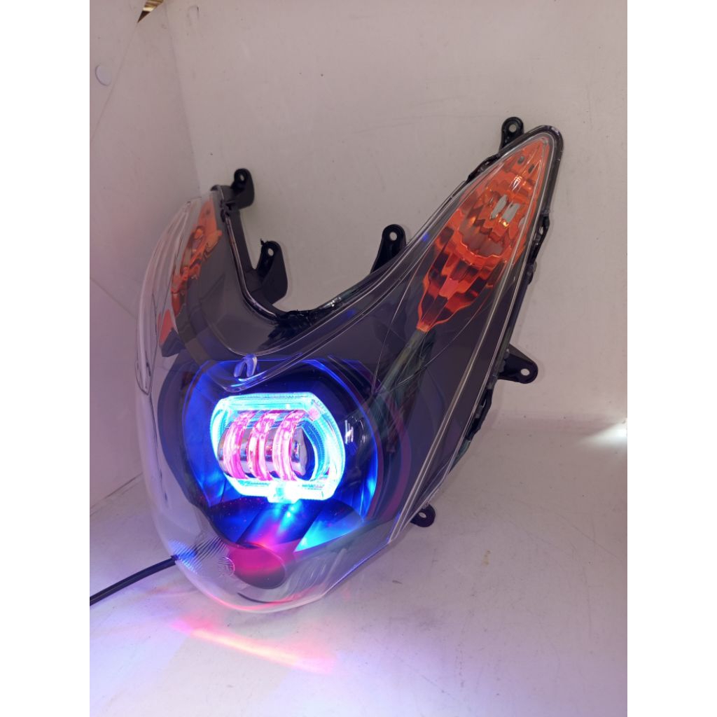 REFLEKTOR LAMPU DEPAN MIO SOUL KARBU PLUS PROJIE 3 LENSA CUSTOM WARNA FULLSET