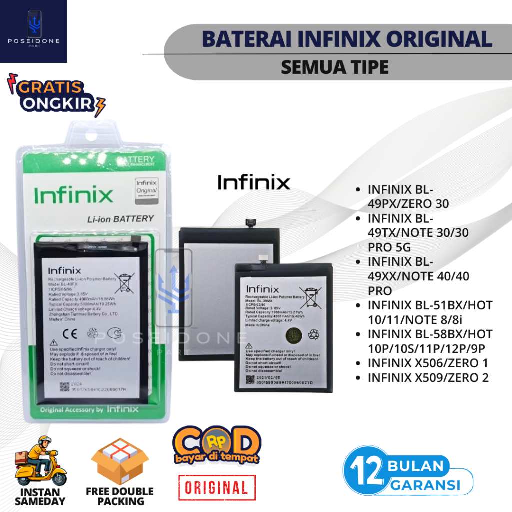 BATERAI INIFNIX/BATRE HP INFINIX ORIGINAL/INFINIX BL-30SX/S2 PRO/X522/BL-34CX/SMART3 PLUS/BL-39AX/HO