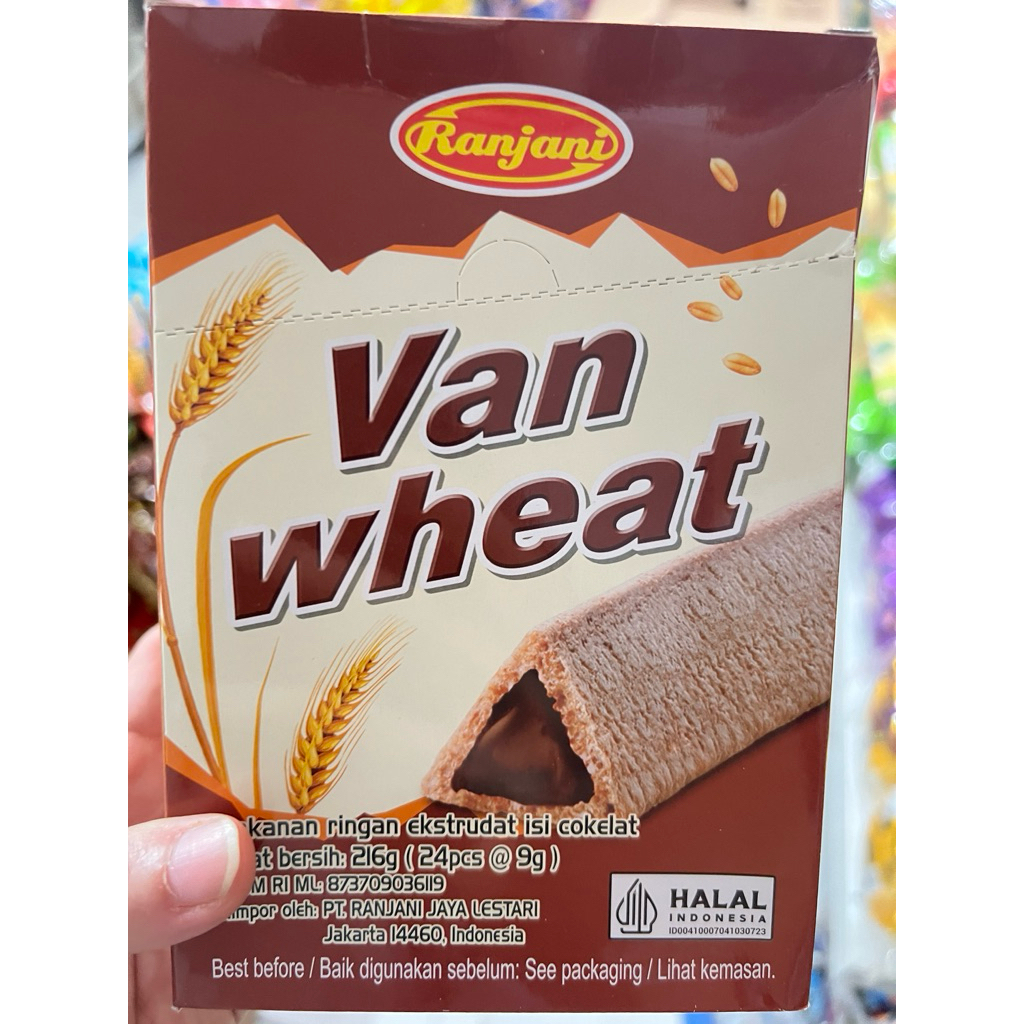 

Van wheat cokelat wafer 1 box isi 24 bungkus