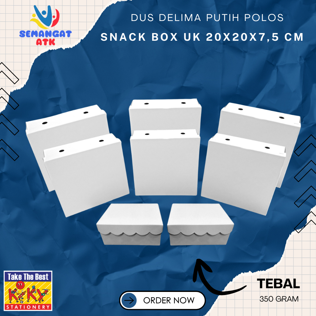 DUS NASI / SNACK BOX DELIMA 20X20X7,5 CM PUTIH POLOS / KOTAK BESEK / KOTAK NASI