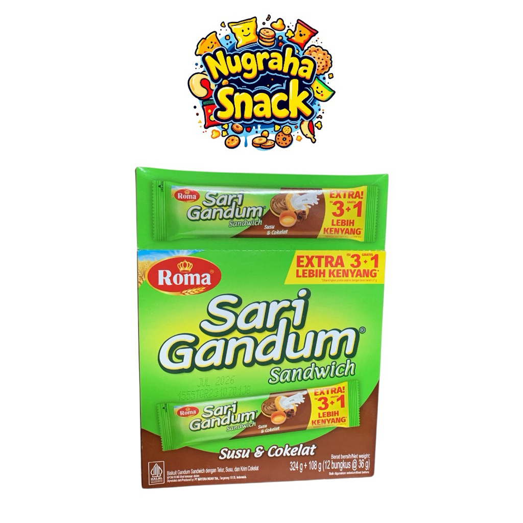 

roma sari gandum sandwich susu & coklat box isi 12 pcs