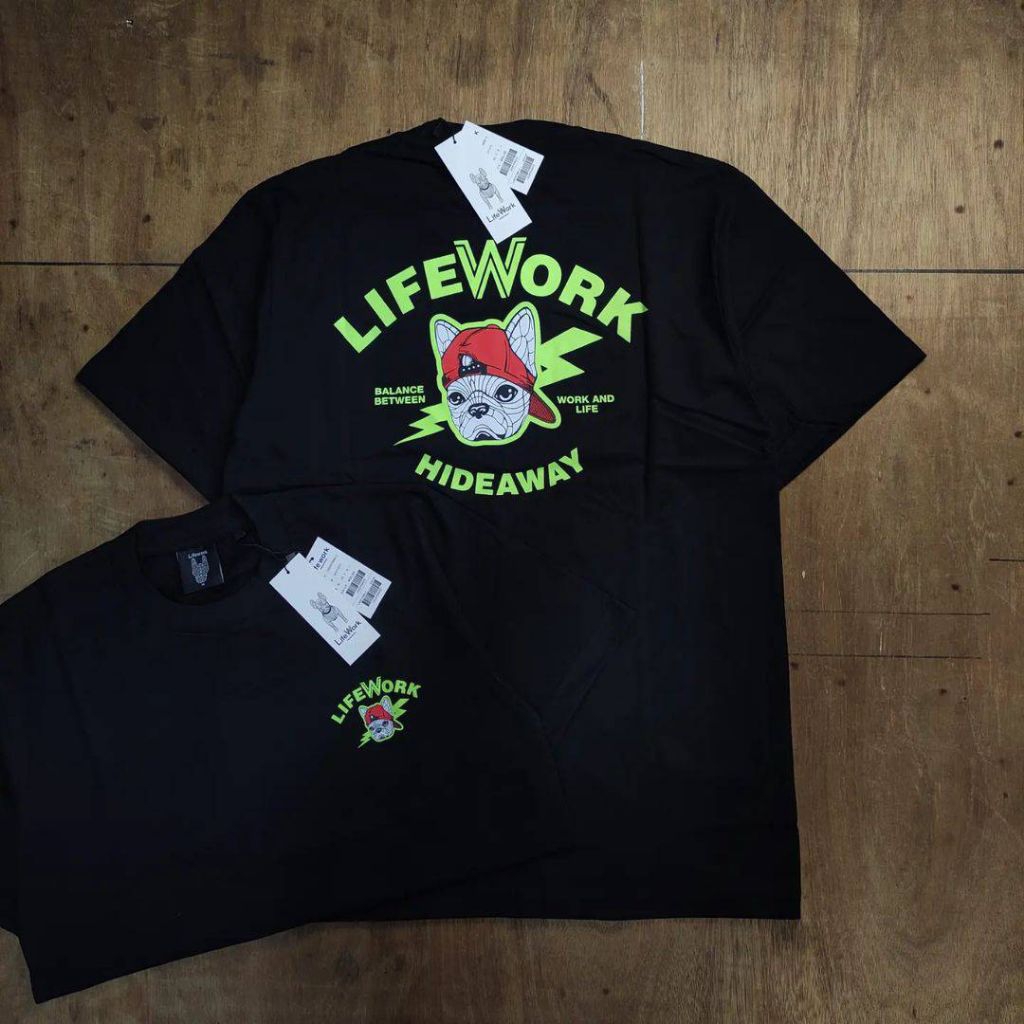 Kaos Tshirt Lifework Hideaway Thunder Work and Life Hitam Cotton Combed 24s Mirror Fulltag