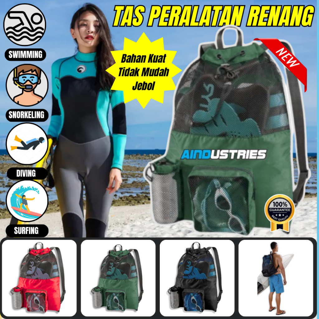tas renang jaring gym Tas Renang Jaring Besar Kapasitas Muat Pelampung & Fins