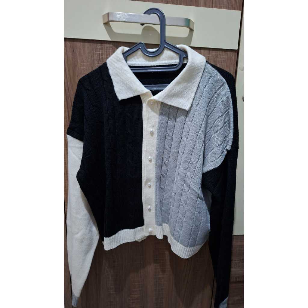 CARDIGAN RAJUT CROP 2 WARNA SUPER FANCY VINTAGE KOREAN STYLE