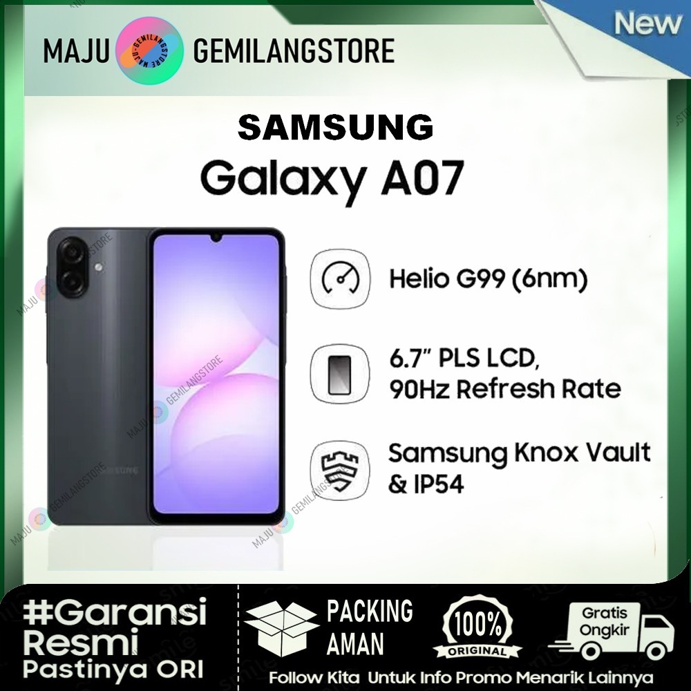 Samsung Galaxy A07 4G/LTE - RAM 4/64GB & 4/128GB - MediaTek Helio G99 | 50MP + 5MP | Layar 90Hz 6.7"