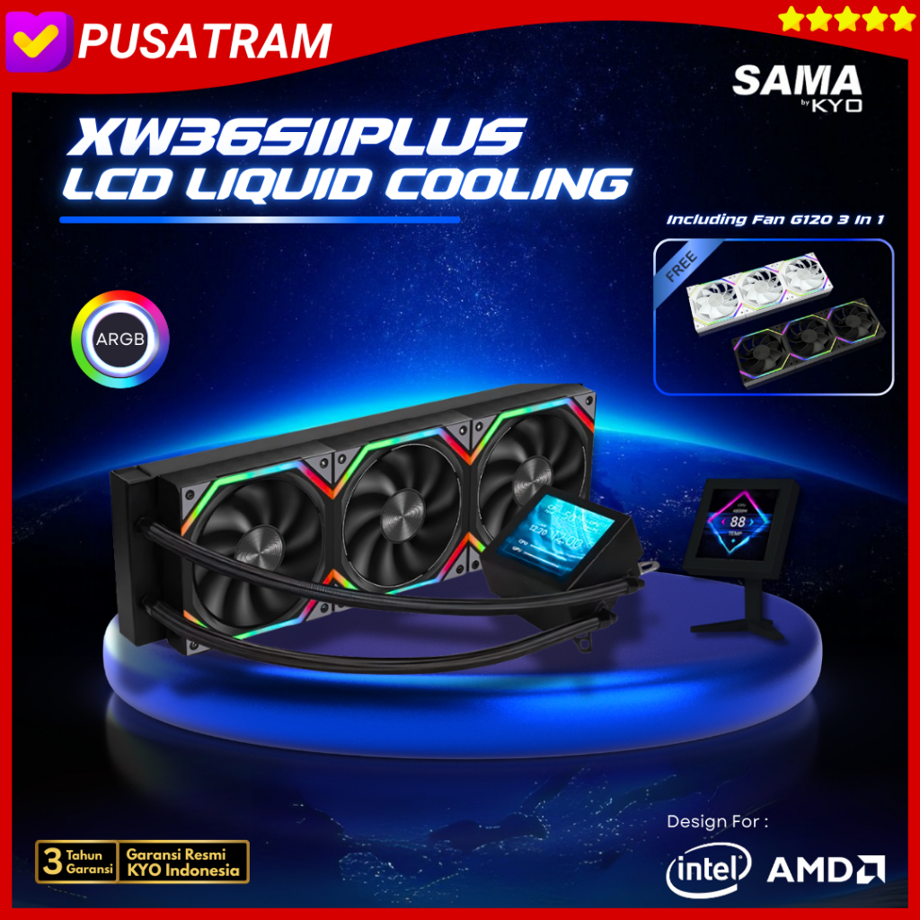 KYO SAMA XW36S PLUS II BLACK 3.4" inch ARGB AIO Liquid Cooling LCD DISPLAY AIO 360mm