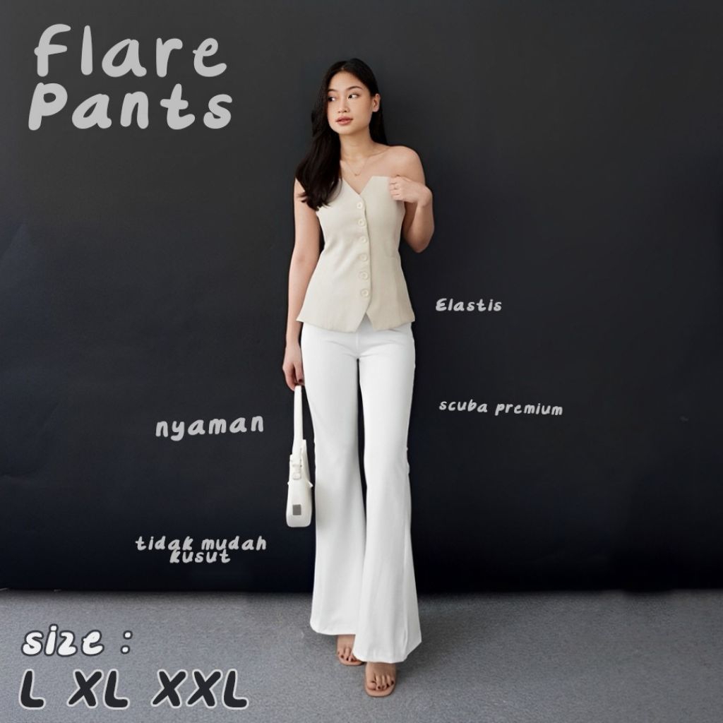 Flare Pants Highwaist - Flare Pants Bahan Scuba Premium Stretch Melar Elastis -  Celana Cutbray Wani