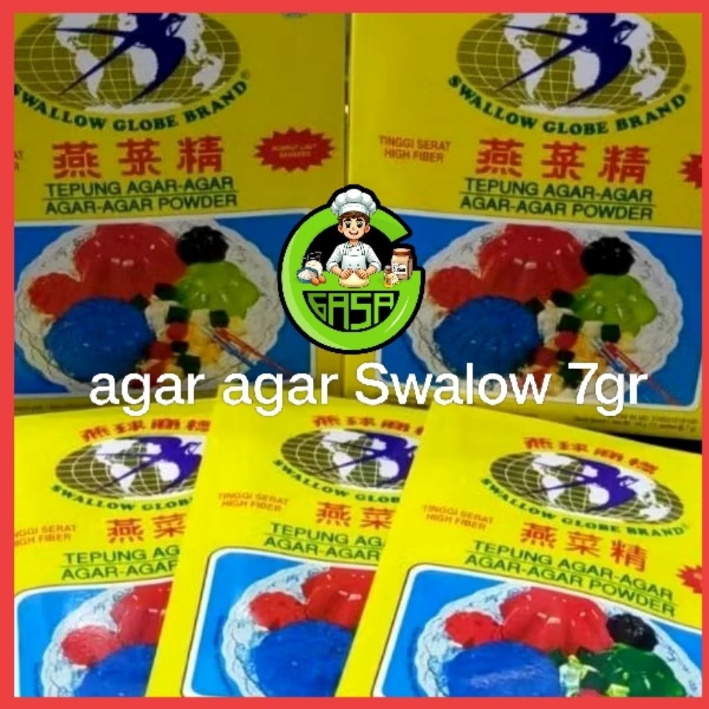 

Agar-agar Swallow 7gr GLOBE BRAND/SRITI/agar agar PUDING JELY swallow BOLA DUNIA/TEPUNG AGAR AGAR SWALOW eceran 7gr