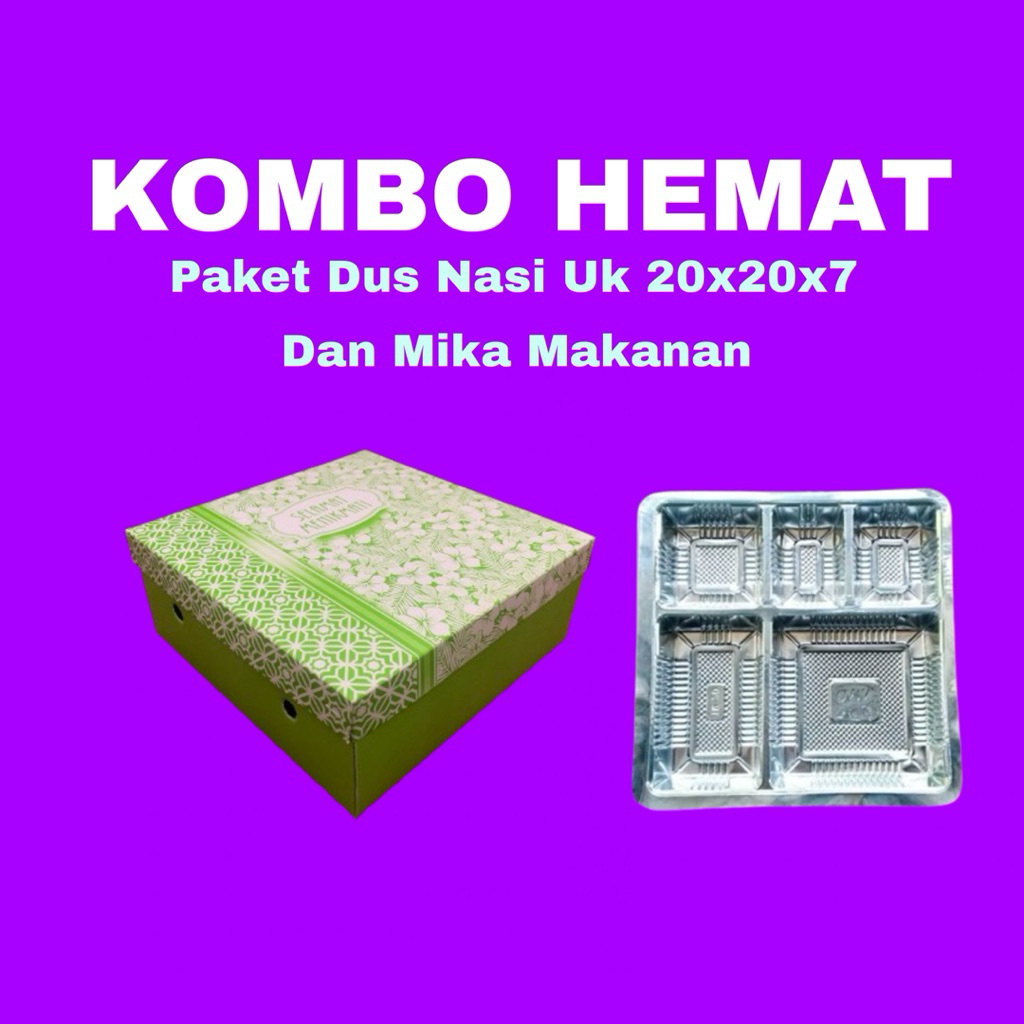

50/100 Pcs Paket Dus Nasi uk 20x20x7 dan Mika Makanan || Kardus Nasi Motif ||