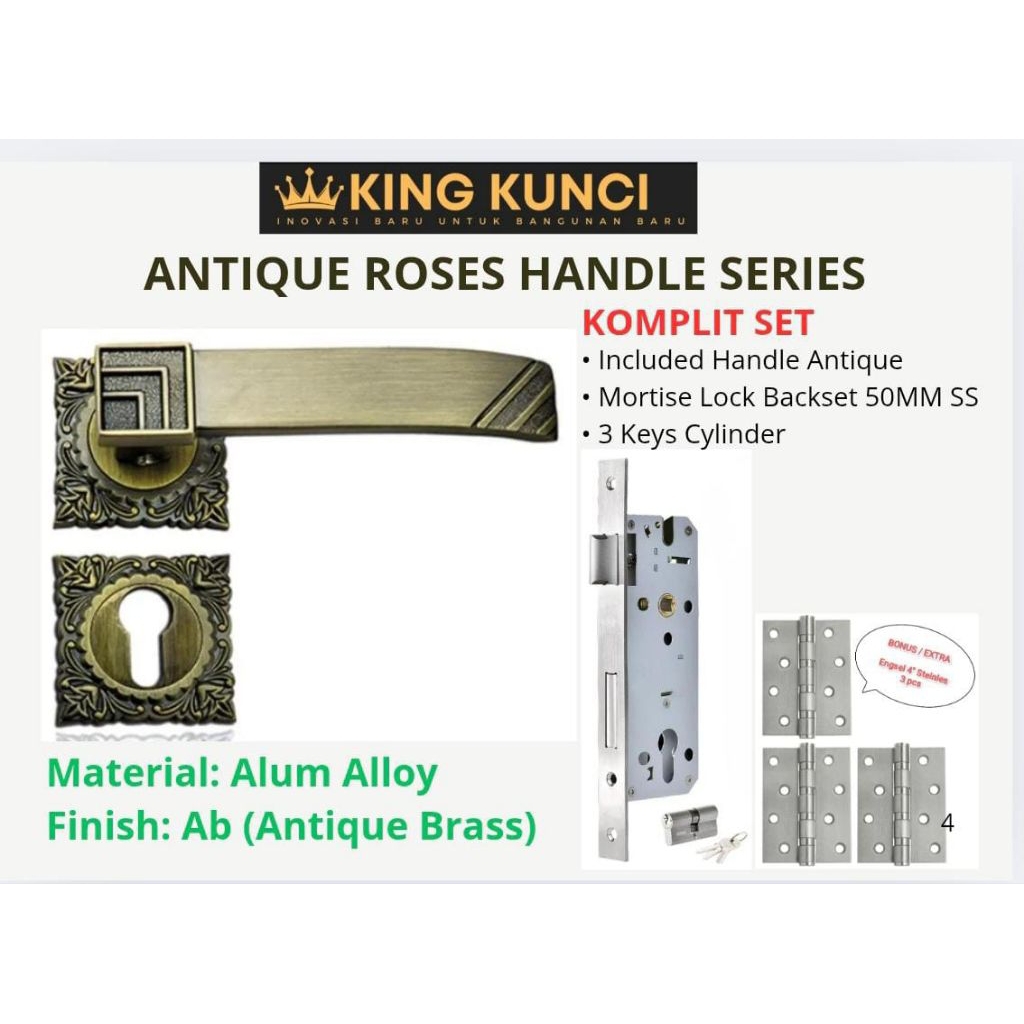 Paket gagang handle pintu antik komplit set kunci