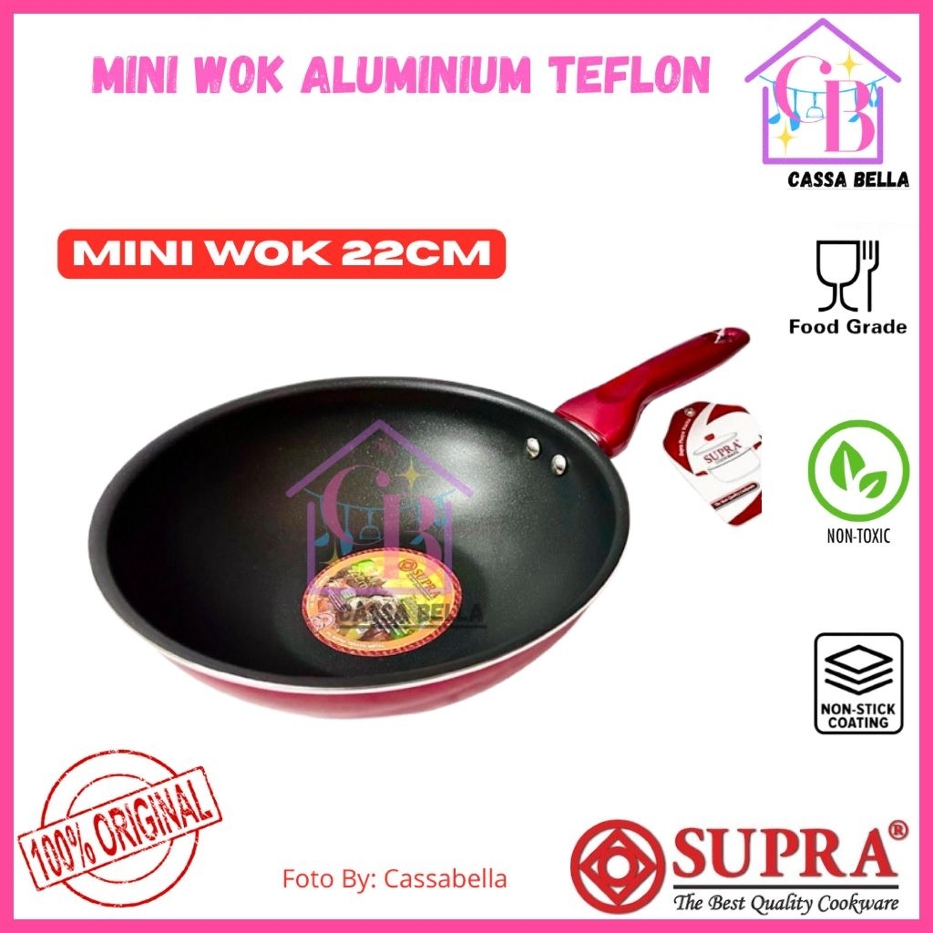Wajan Aluminium Teflon Penggorengan Supra / SUPRA Mini Wok Aluminium Teflon 22cm-24cm