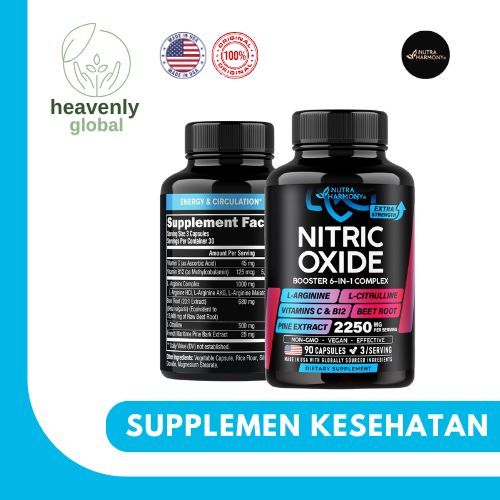 Nutraharmony Nitric Oxide Booster 6 in 1 Complex 2250 mg- 90 Capsules Non-GMO