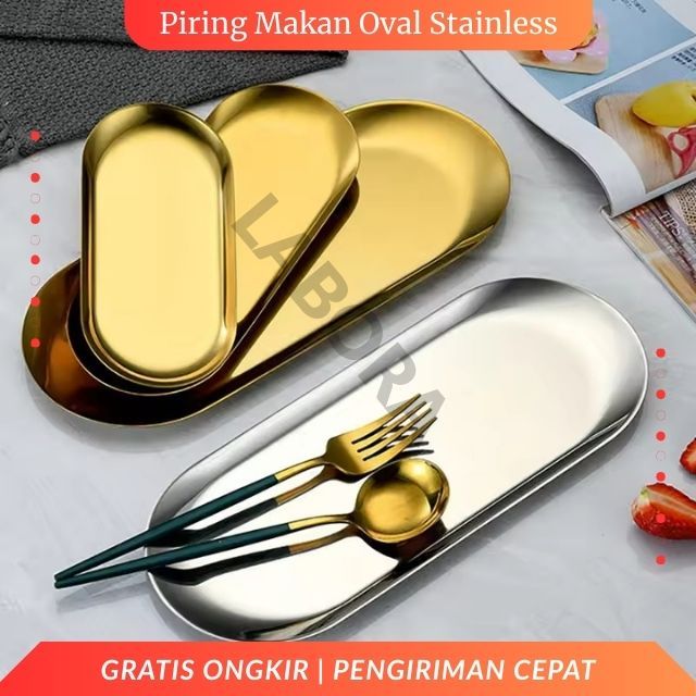Piring Makan Nampan Salad Nordic Style Snack Plate Stainless Tray Oval Snack Western
