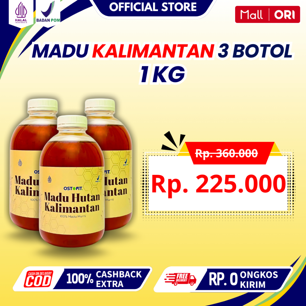 

OSTOFIT Paket 3 Botol Madu Hutan Asli Kalimantan 100% Halal - 1 KG per Botol