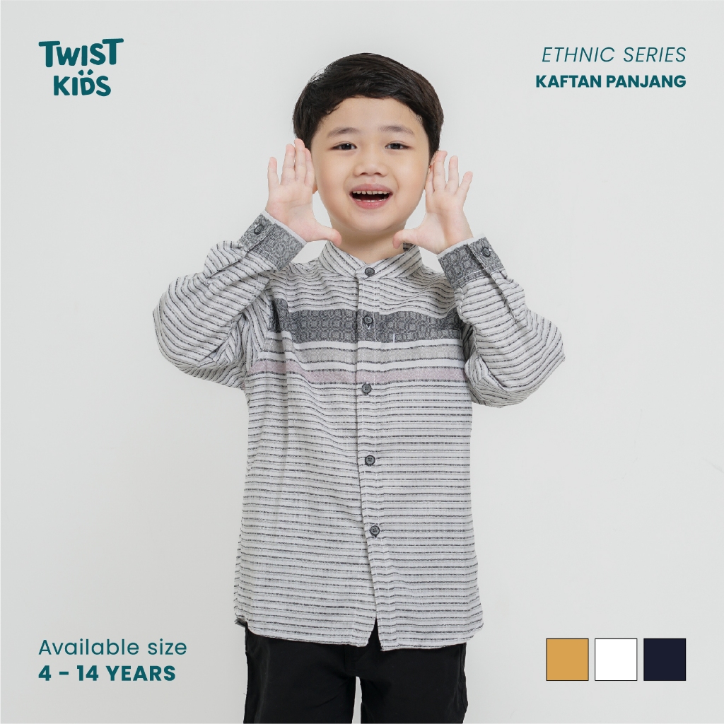 Twist Kids - Aishan NC, Ethnic Series, Kemeja Koko Motif Stripe Lengan Panjang Anak Laki-Laki
