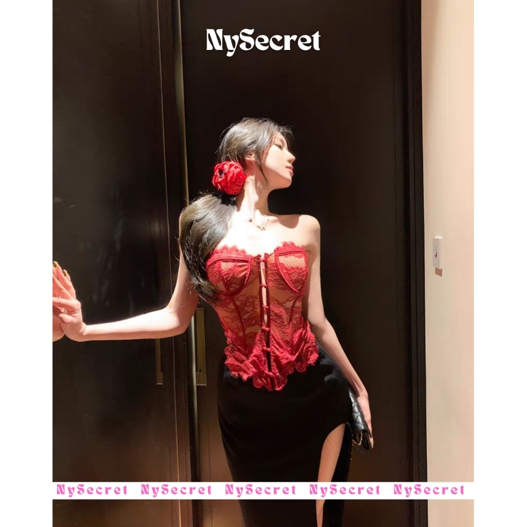 NySecret PREMIUM Lace Corset Bustier Tube Bra, Atasan wanita Kemben, Korset wanita Renda, Baju wanit