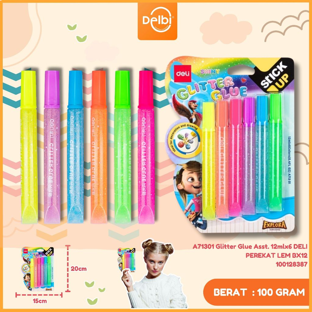 

Deli Lem Glitter Klasik Seri Explora 12ml 3/6 Warna EA71301 GLITTER GLUE ASST.12MLX6