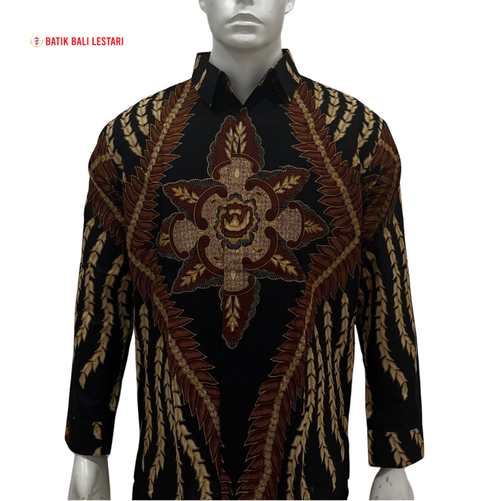 Batik Bali Lestari Kemeja Pria Lengan Panjang Hitam Katun (HBM)