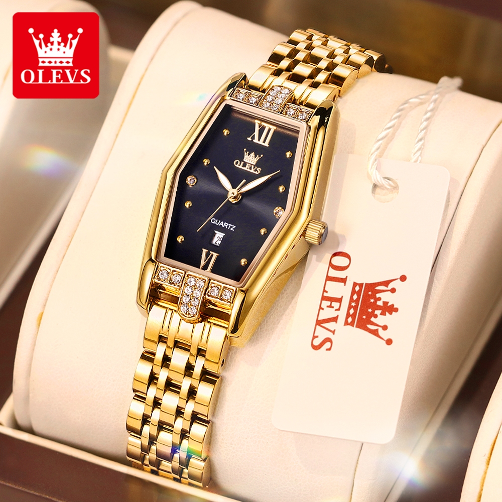 OLEVS Jam Tangan Wanita Anti Air Original Stainless Steel 2026 Terbar Asli Elegan Emas Kalender Wome