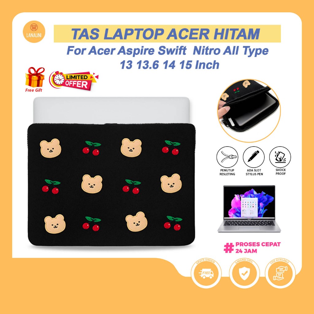 Sleeve Case Laptop Wanita Tas Pelindung Acer Swift Aspire Go 12 13 14 inch Softshell Anti Gores Slim