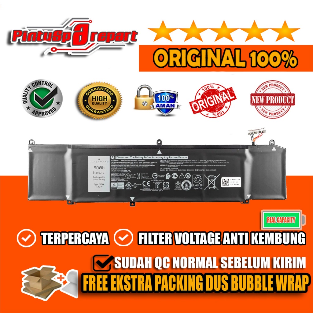 (GENUINE XRGXX) ORIGINAL NEW BATERAI LAPTOP DELL ALIENWARE M15 R1 M17 G5 15 5590 G7 7790 ORI BARU BA