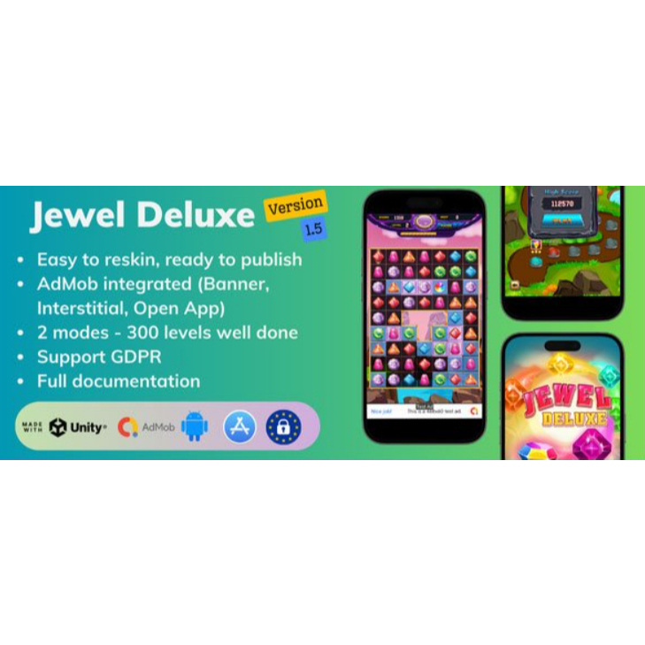 Source Code Aplikasi Jewel Deluxe v1.5 - Game Unity Android iOS + AdMob