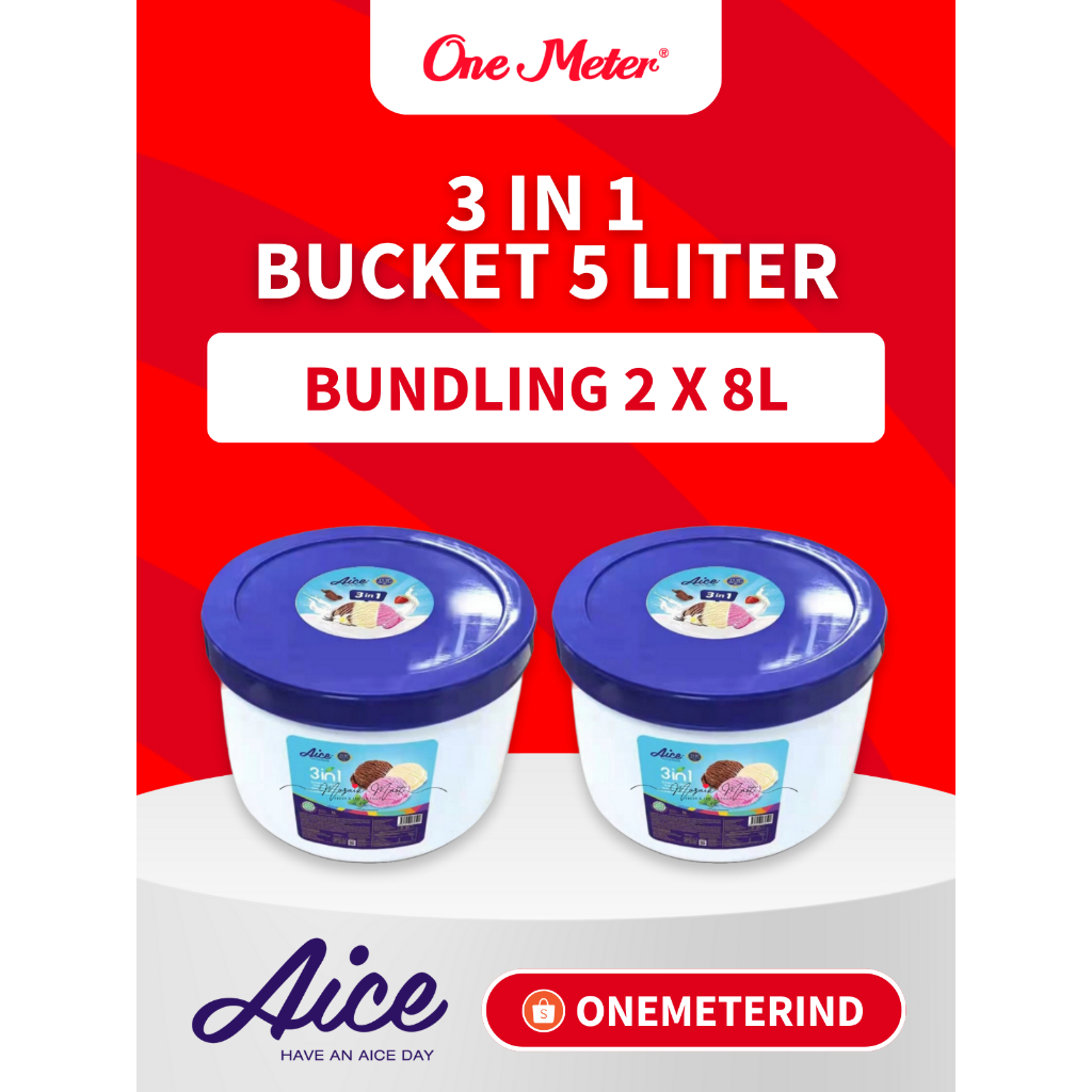 

AICE Es Krim Bucket 5L – 1 Karton Isi 2 Ember, Rasa Vanilla Strawberry Chocolate