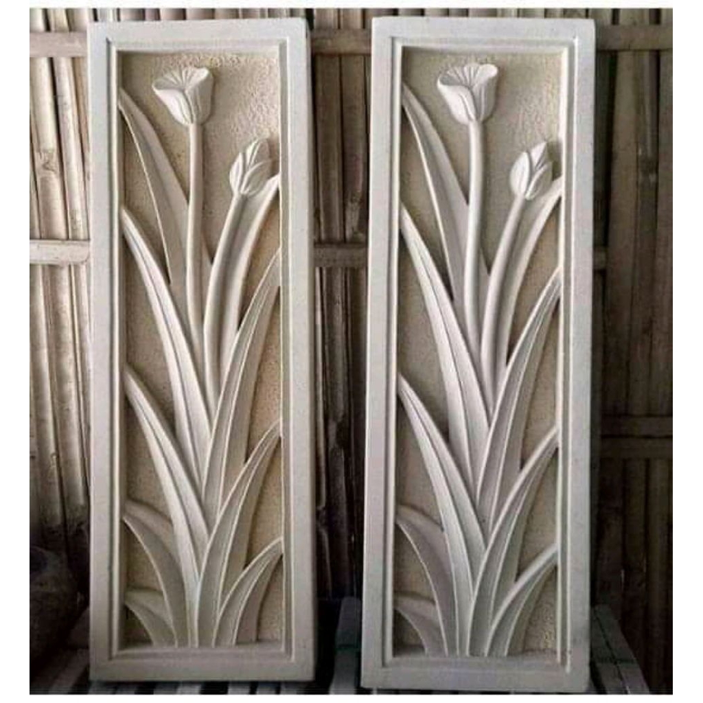 ukir batu alam hiasan dinding motif pandan