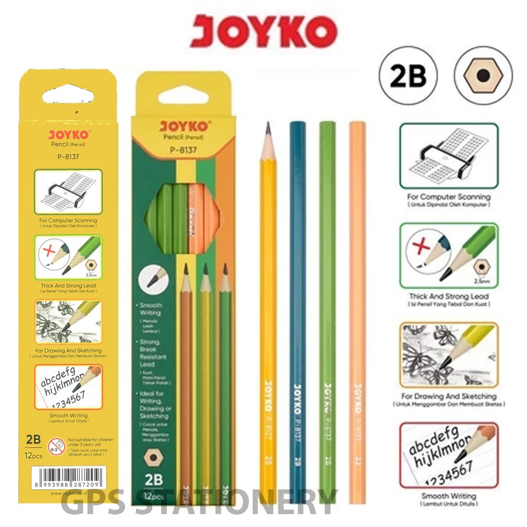 

Pencil/Pensil Joyko P-8137 2B Hexagonal Grip Kayu - 1 Box 12 Pcs - Computer, Tulis, Alat, Stationery Pensil Joyko Murah