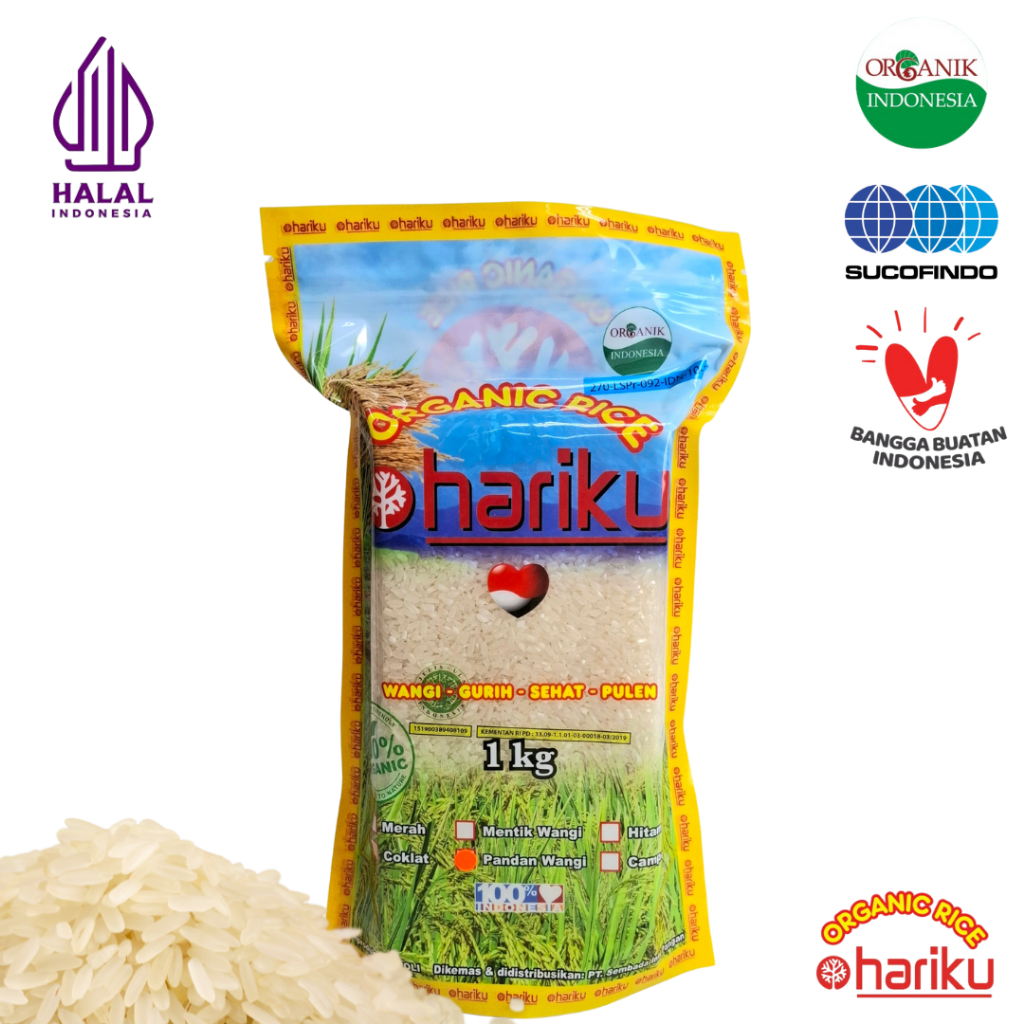 

HARIKU Beras Organik Pandan Wangi 1 Kg Ziplock packaging