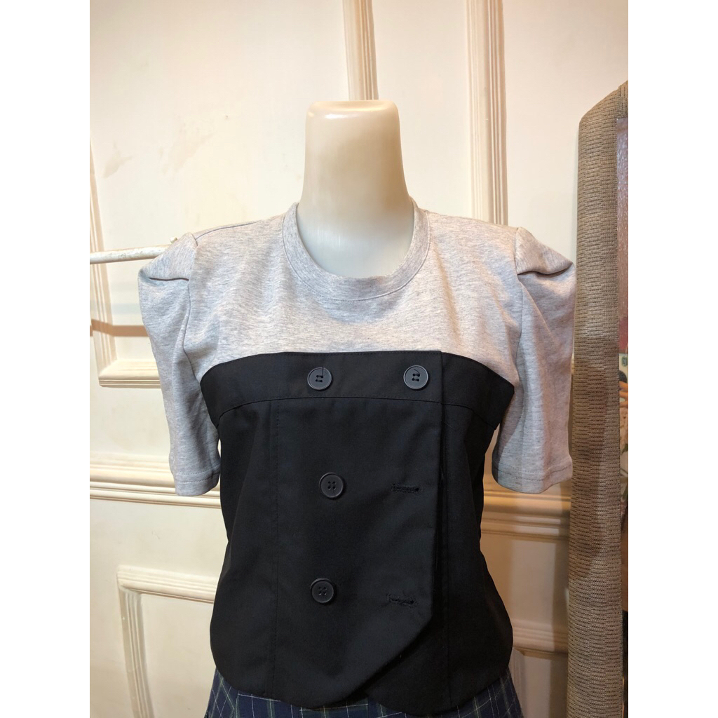 Atasan Koas Wanita Kombinasi Black Abu Import