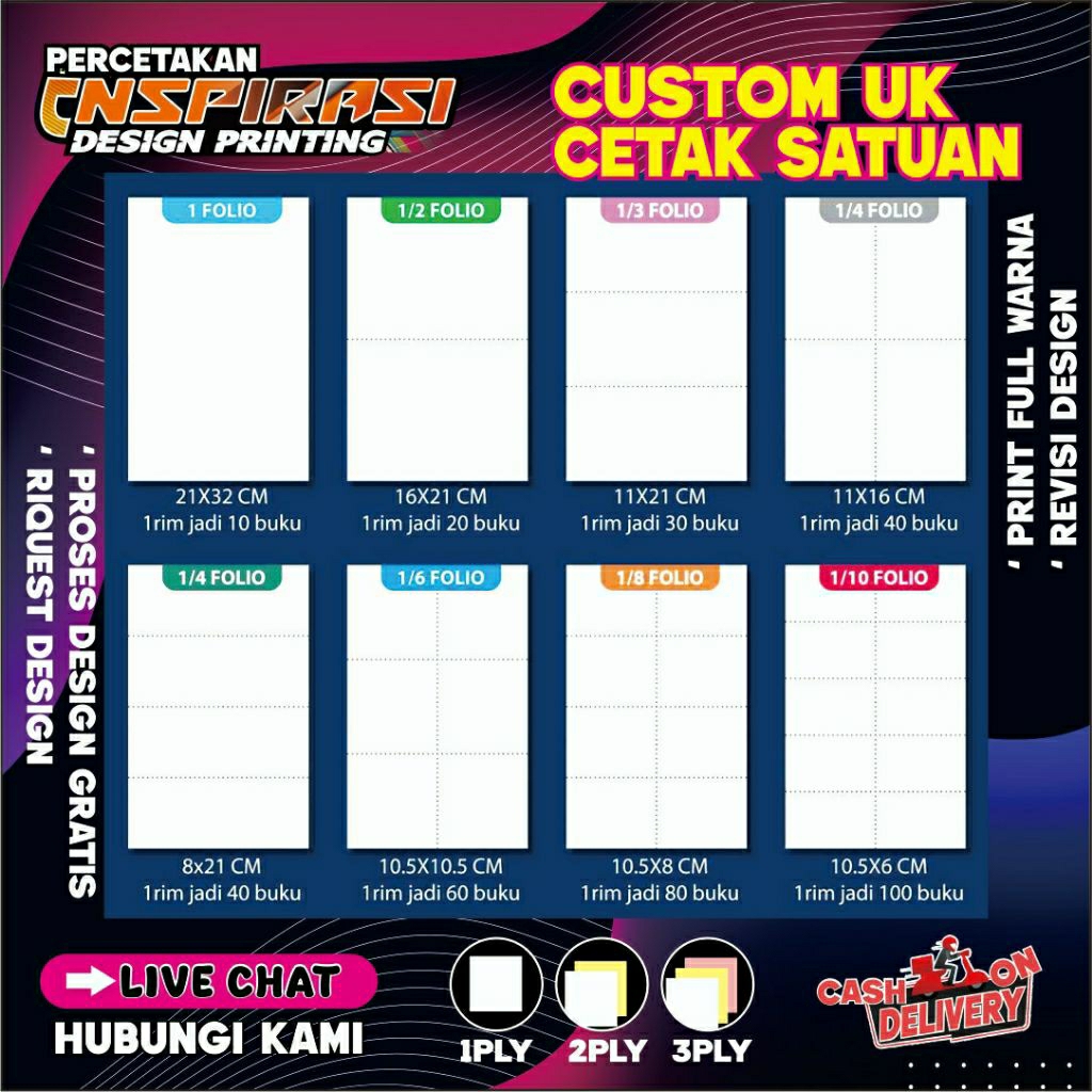 

Custom Nota Satuan ( Uk 1/8 FOLIO ) FULL WARNA